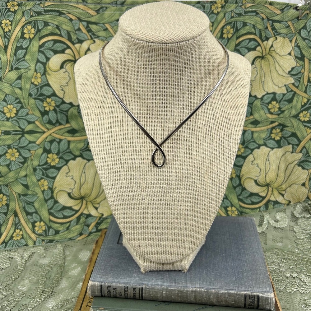Vintage Handmade Silver Plate Wire Open Swirl Necklace Collar Statement Piece